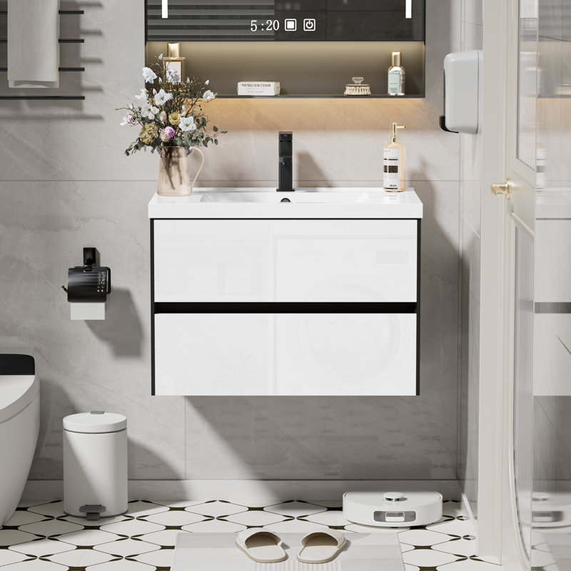 Meuble-lavabo mural simple 29 po avec plateau en résine Boneschans