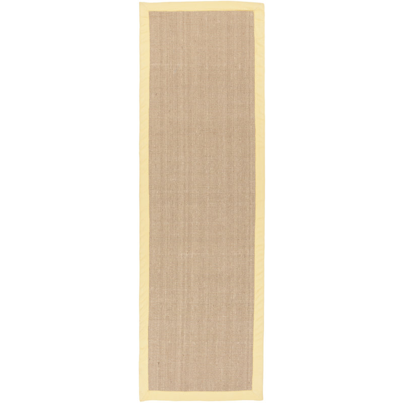 Wroblewski Authentic Hand-Woven Handmade Jute & Sisal Yellow & Brown Border Area Rug, Runner 2'6" x 8', Brown/Yellow