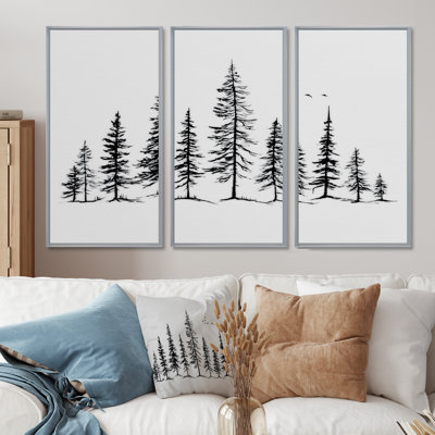 Forêt de pins au pays des merveilles d'hiver - Ensemble de décoration murale pin