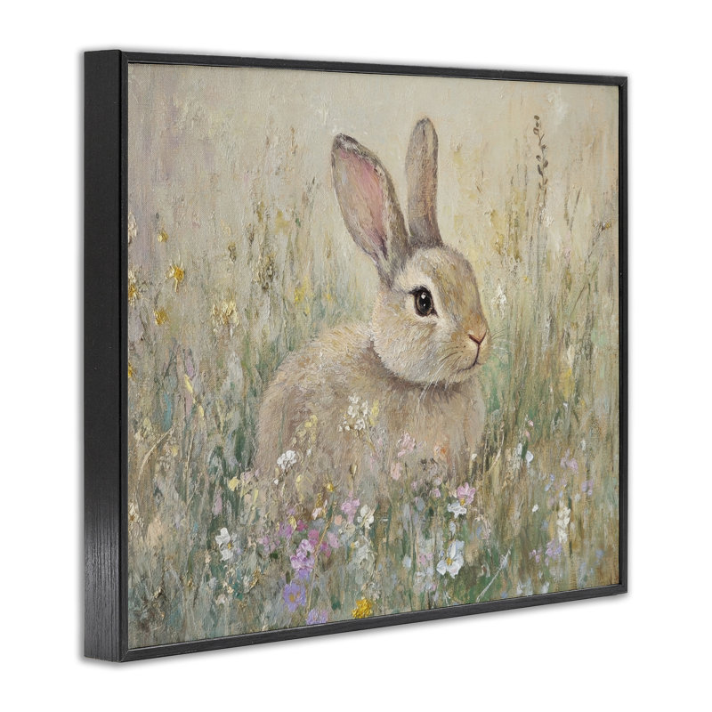 Giclée encadrée de lapin couleur douce dans un pré, design par Petal Prints Design, H 11 po x l 14 po