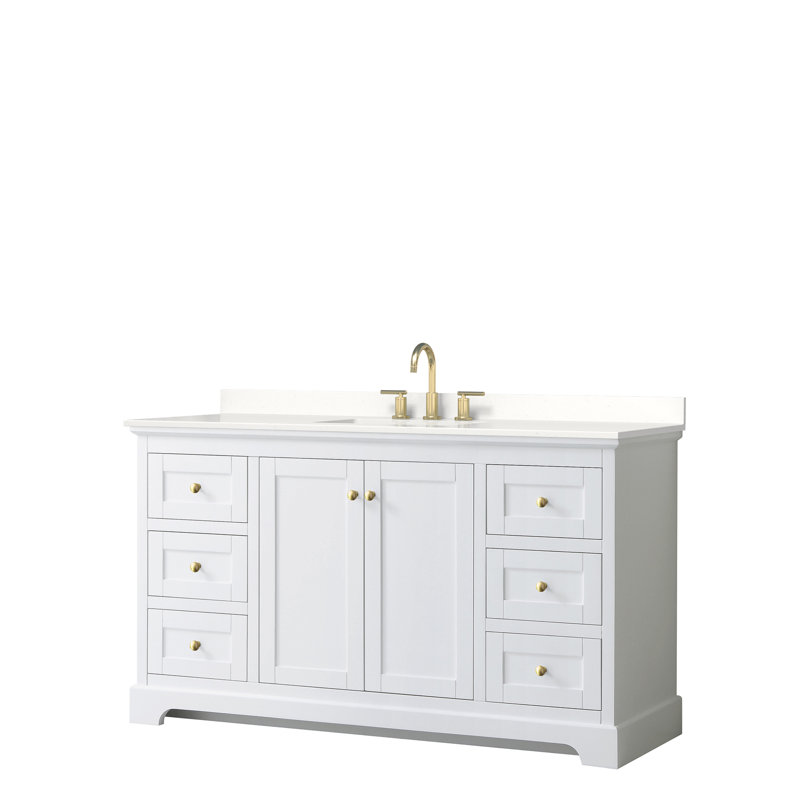 Meuble-lavabo sur pied simple avec plateau Avery, Quartz blanc, Bleu très foncé, Noir mat