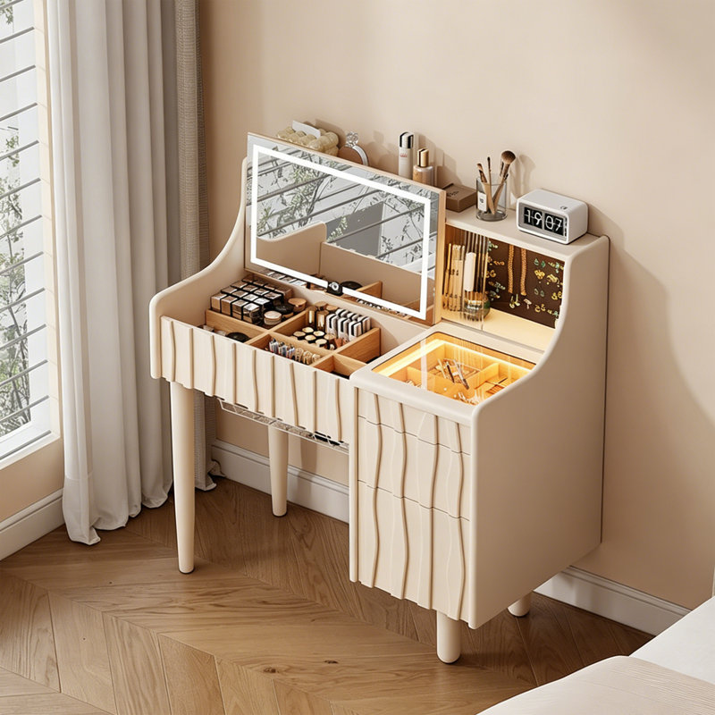 Solid Wood Luxury Cream Flip-top Vanity with Hidden Storage, 40.55" H x 39.37" W x 15.75" D
