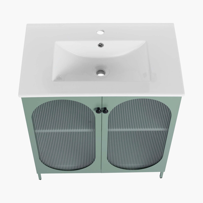 Meuble-lavabo autoportant de 30 pouces avec comptoir en céramique, Vert menthe