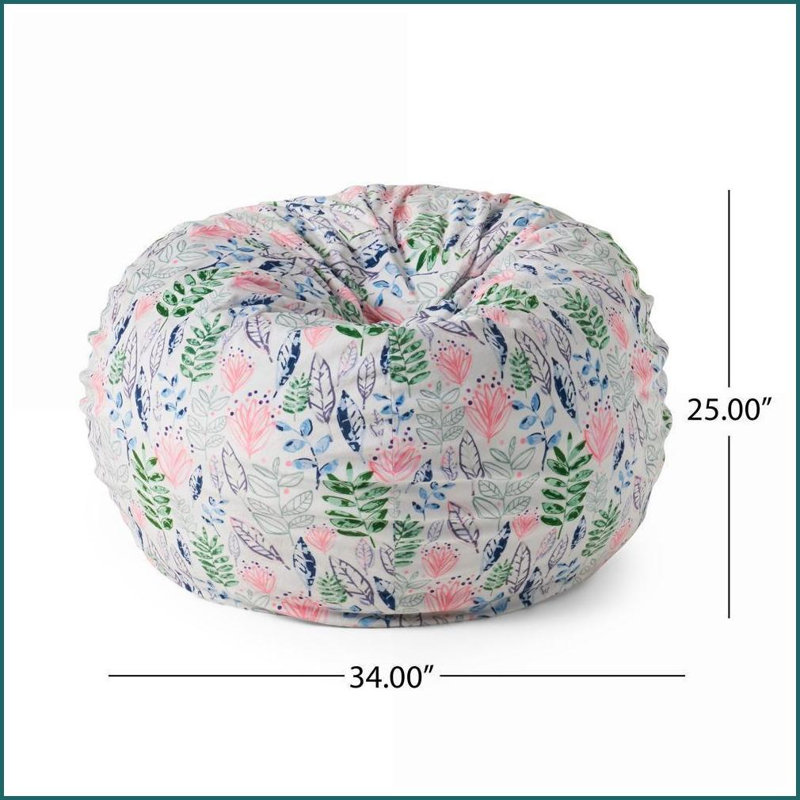 Barcadera 3-Foot Round Bean Bag Chair, Leaf Print | Multicolor | Fabric