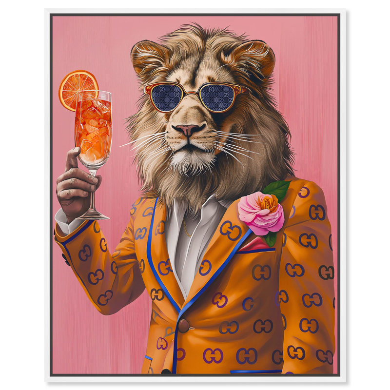 Lion Aperol Tiger Glam Wall Art by Art Remedy, 21" H x 17" W, White Floater Framed