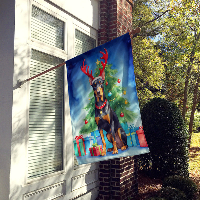 Drapeau de Noël maison de renne, Doberman pinscher