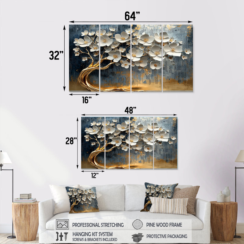 Fleurs de cerisier blanc - Arbre de cerisier en fleurs, H 32 po x l 64 po
