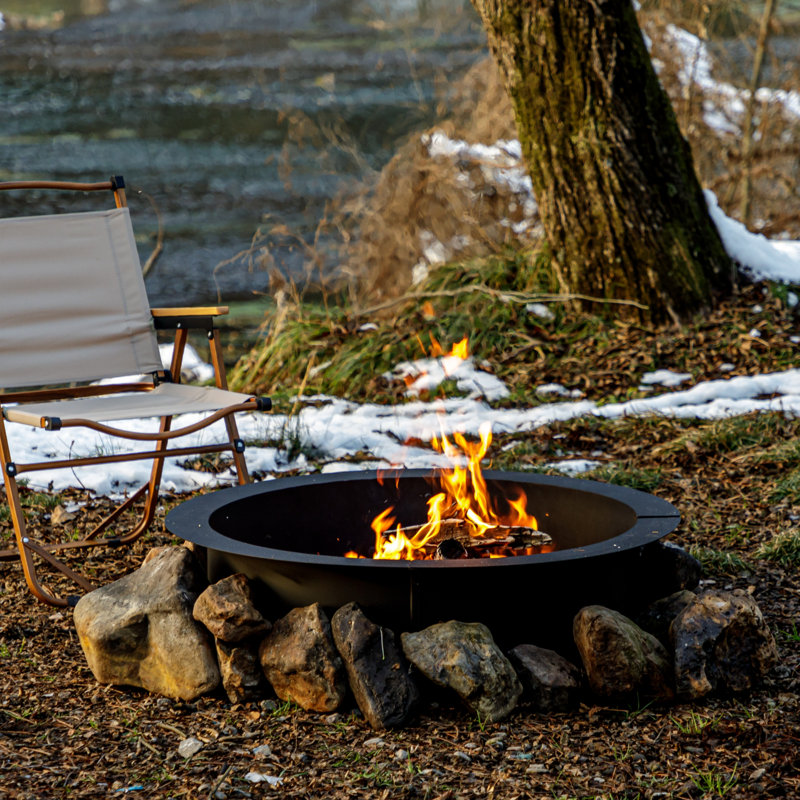 Samiron Iron Outdoor Fire Ring, Wood Burning Fire Pit Ring, 10" H x 36" W x 36" D