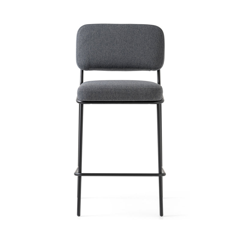 Sixty Upholstered Counter Stool with Metal Frame, Black, Counter Stool (25.63" Seat Height), Painted Brass