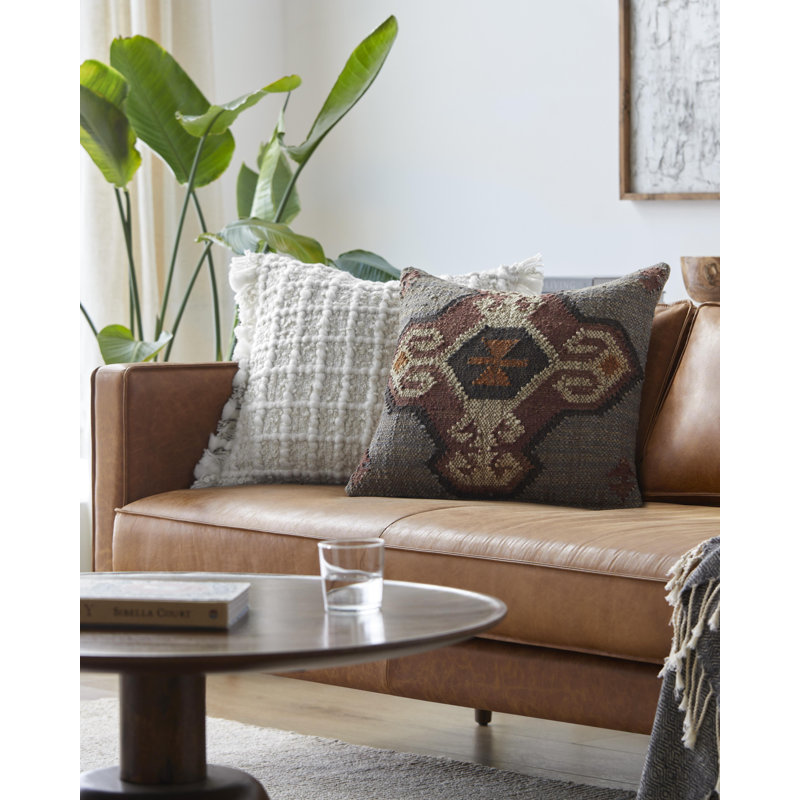Coussin décoratif en jute Chichester Ikat, Mélange de duvet, H 20 po x l 20 po
