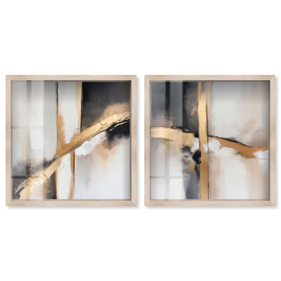 Gold Hour Set Shadowbox Print Gold Boho Wall Art Set by Art Remedy, Black Frame, 12 x 12