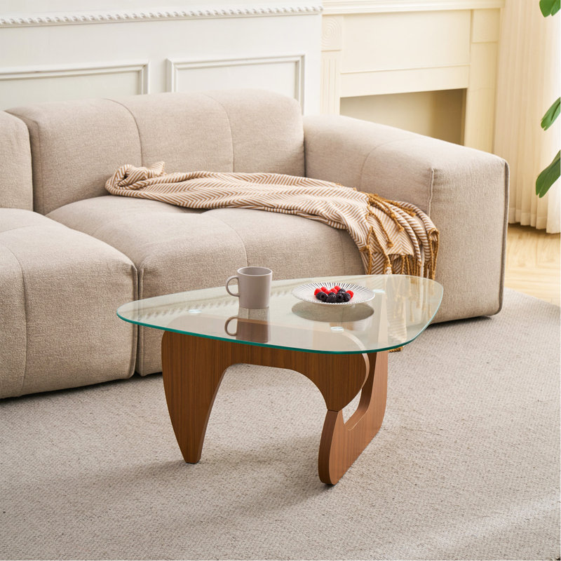 Table basse de style campagnard Mid-Century, H 15,74 po x l 35,82 po x P 25,59 po, Transparent / brun
