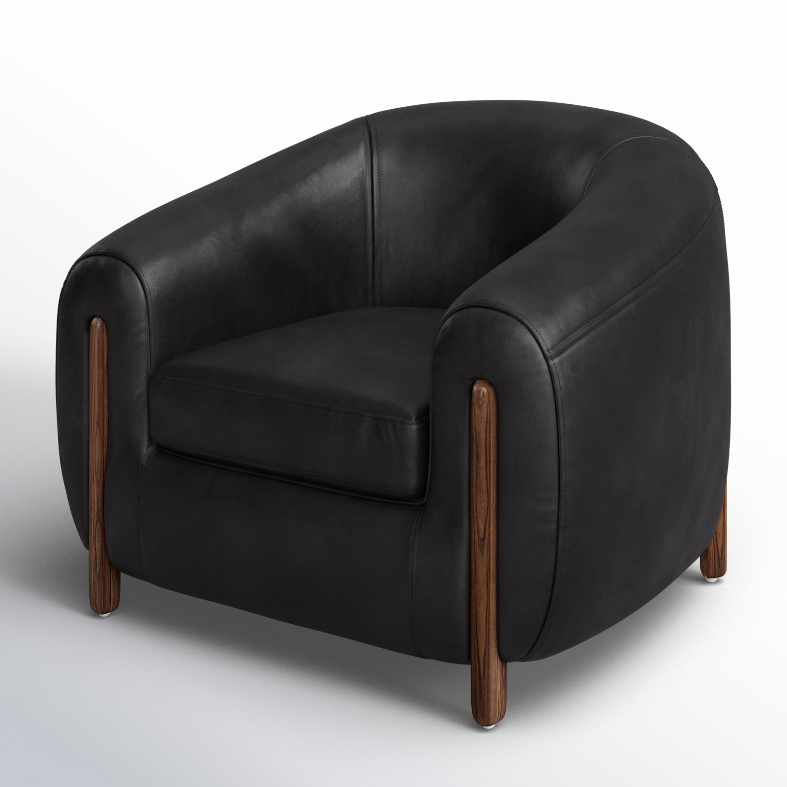 Bruno 38" W Barrel Chair, Heirloom Black Leather