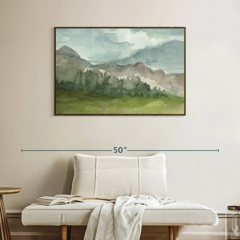 Plein Air Mountain View I, 40 po x 27 po, Cadre flottant noyer