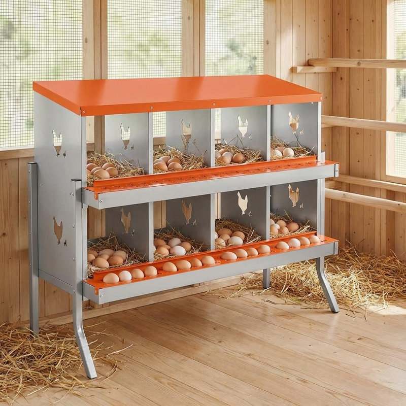 Boîtes de nidification en métal pour poules-8 boîtes de nidification pour poulets avec pattes de support pour œufs, boîtes de pondeuses à fixation murale pour poules et poulailler, orange
