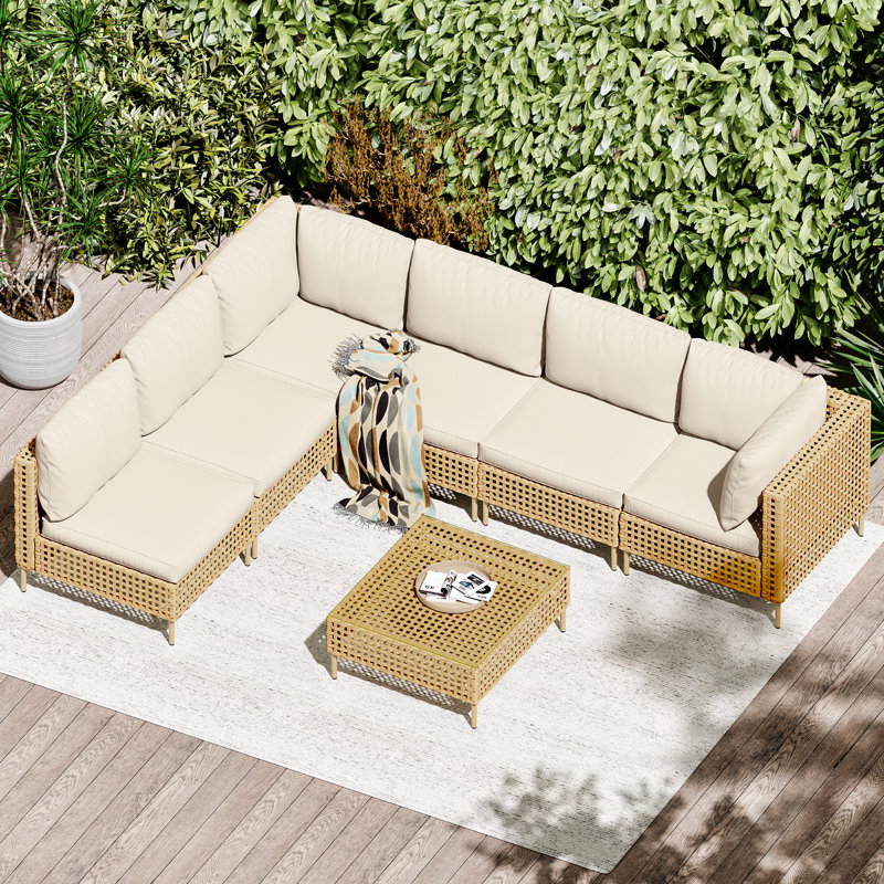 Ensemble de conversation d'extérieur pour 6 personnes avec coussins Keaghan, Beige