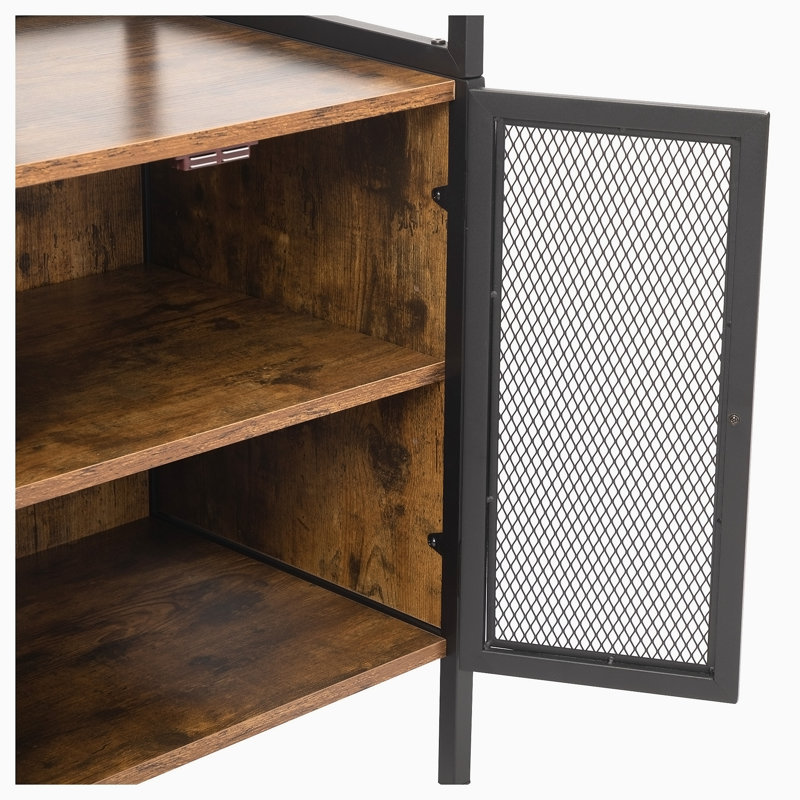 Salon Storage Cabinet with Open Shelves and Hair Dryer Holders, Vintage Brown