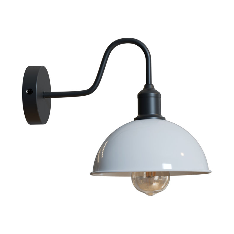 Modern Industrial Vintage Dome Wall Sconce – Fixed Curved Arm Metal Light for Bedroom, Hallway, Living Room, and Office., No
