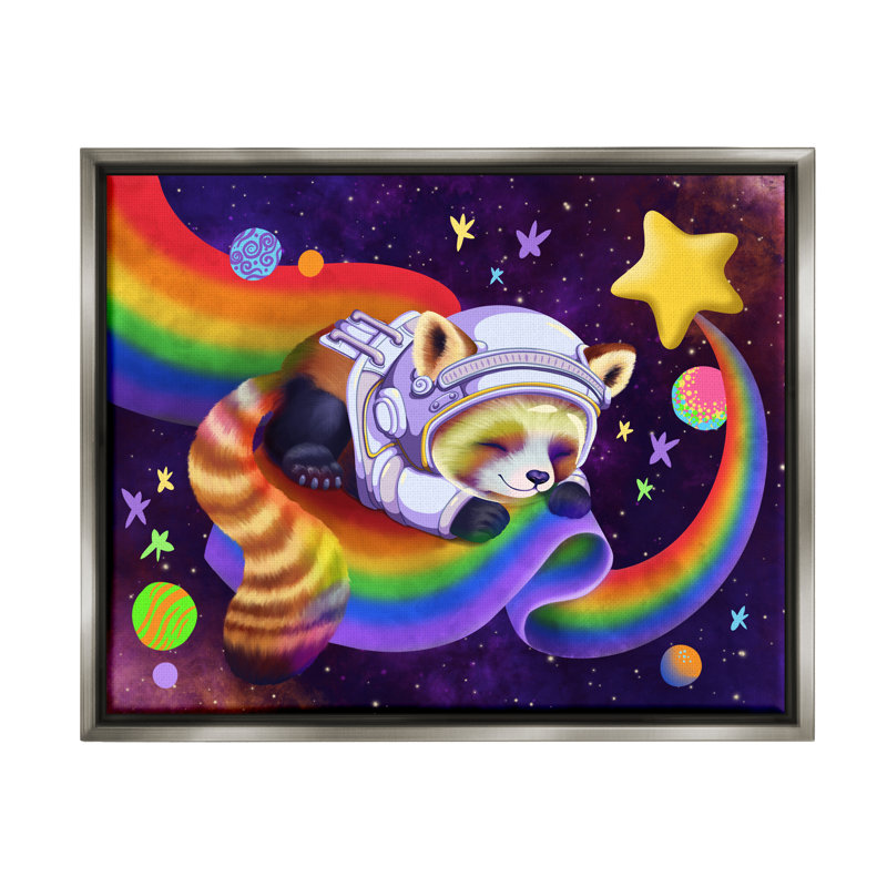 Red Panda Rainbow par Carla Morrow, Cadre flottant gris lustré, H 25 po x l 31 po x P 1,7 po