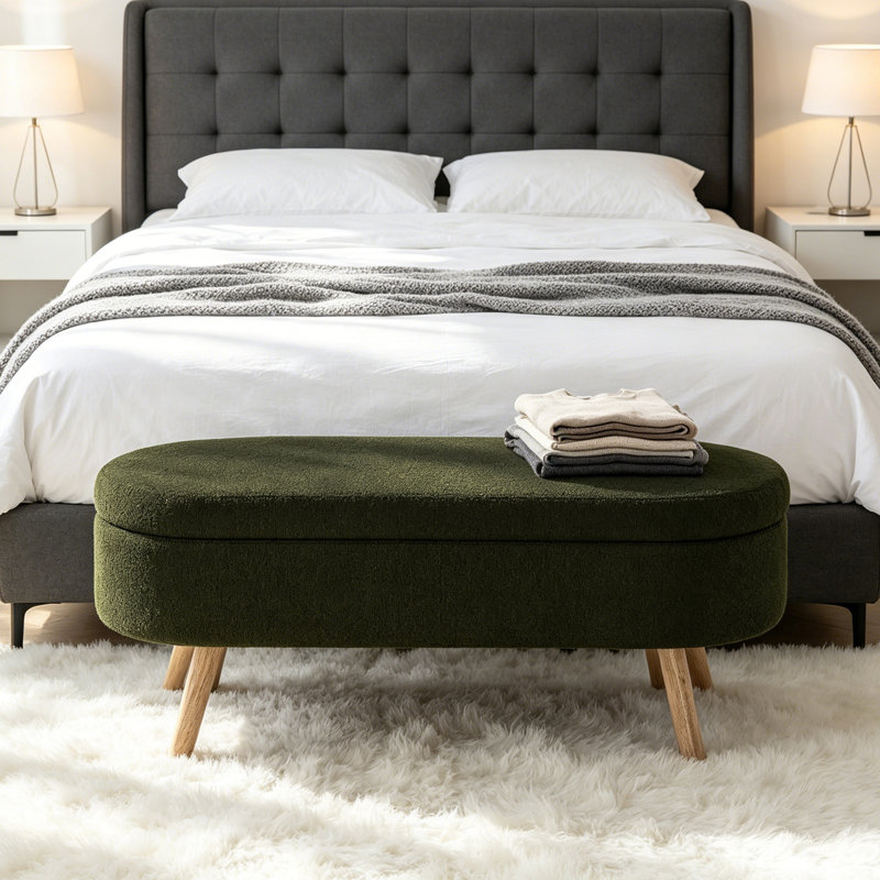 Banc de rangement rembourré Boucle, Vert foncé