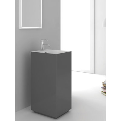 Square Pedestal Bathroom Sink with Overflow