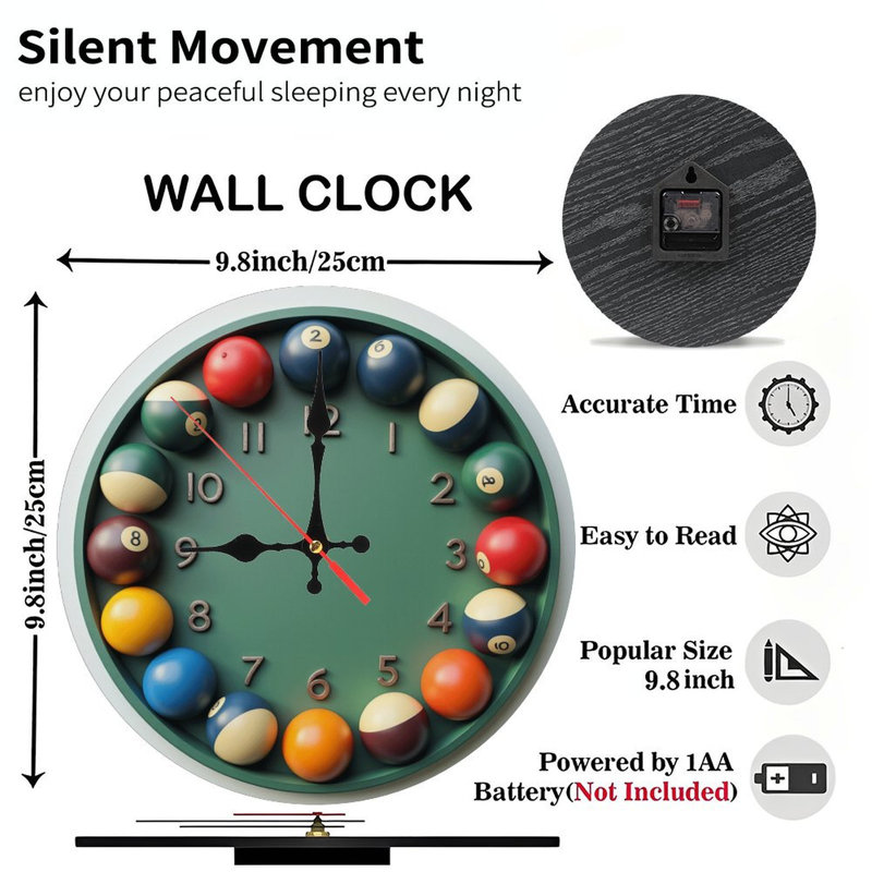 Colorful Pool Balls Wall Clock Decorative