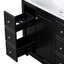 Meuble-lavabo noir, 36 x 18 x 34 po, 4 tiroirs 1 porte, lavabo en résine, tablettes réglables, bois massif et design contemporain
