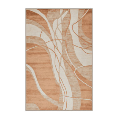 Machine Washable Abstract Brown Area Rug