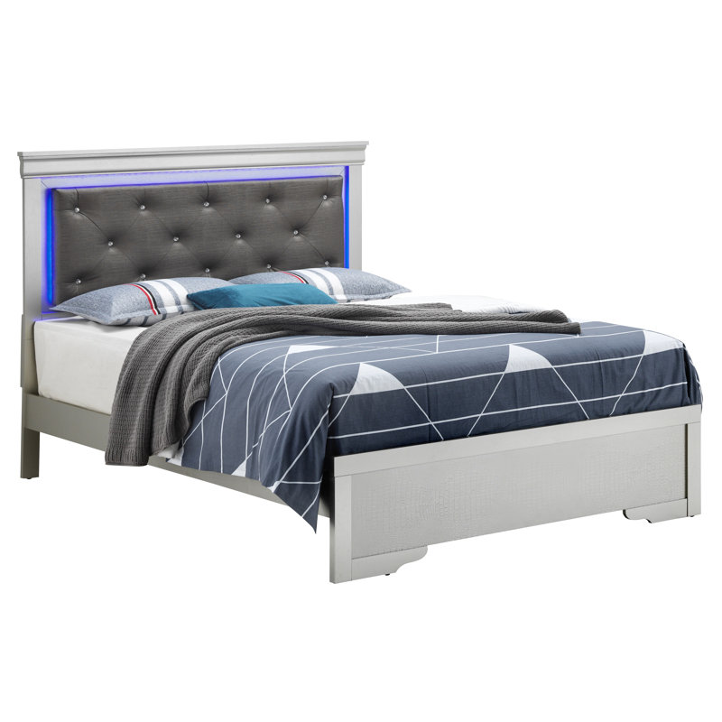 Vegan Leather Standard Bed, King, Silver Champagne/Gray