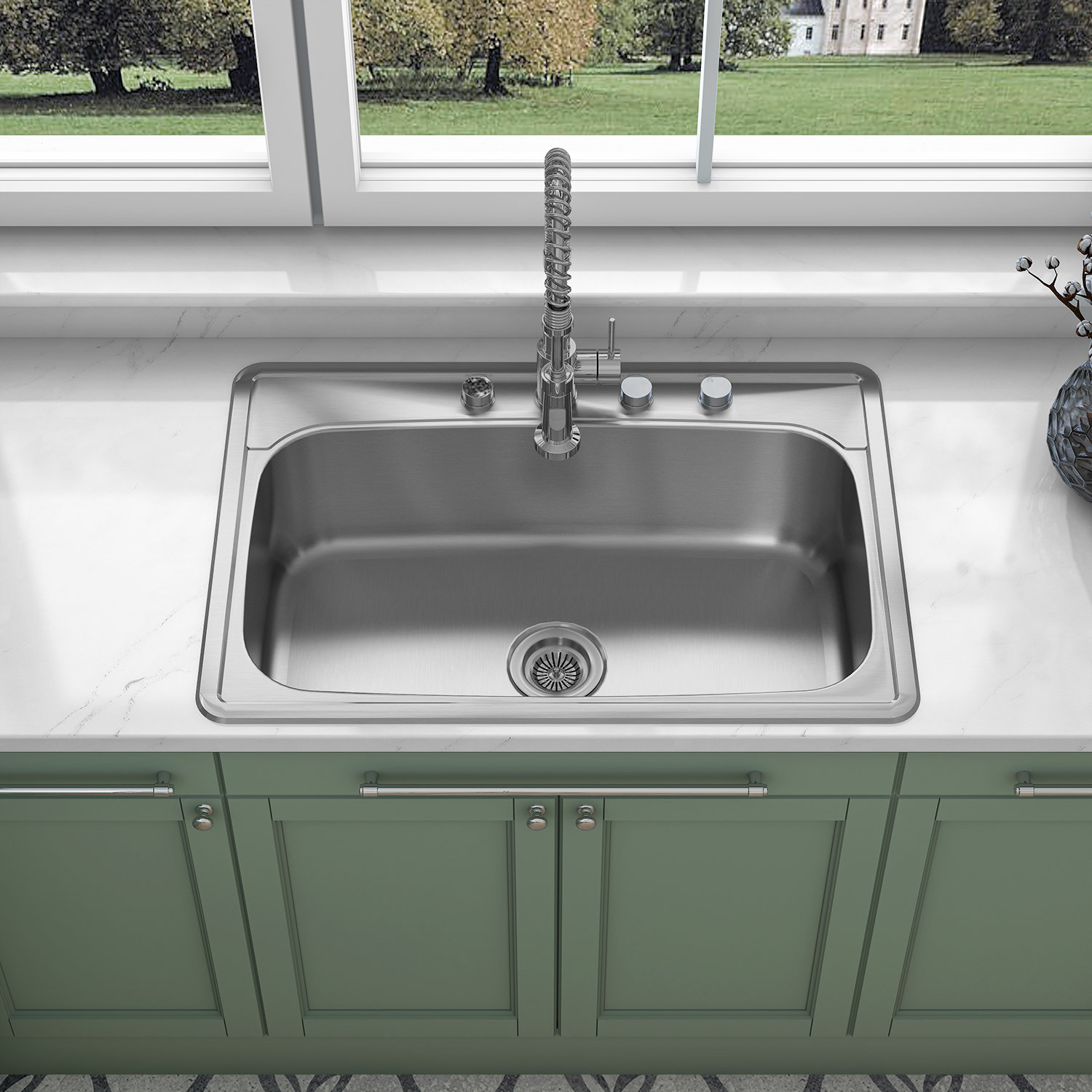 27 x 22 Multifunctional Drop-In Kitchen Stainless Steel Sink with Drain Board