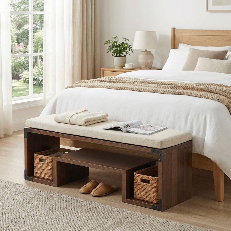 Banc rembourré avec rangement ouvert