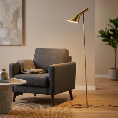 Lampe sur pied moderne et réglable avec abat-jour conique en métal, lampe de travail sur pied contemporaine avec tête directionnelle pour le salon, la chambre à coucher et le coin bureau, lumière E26
