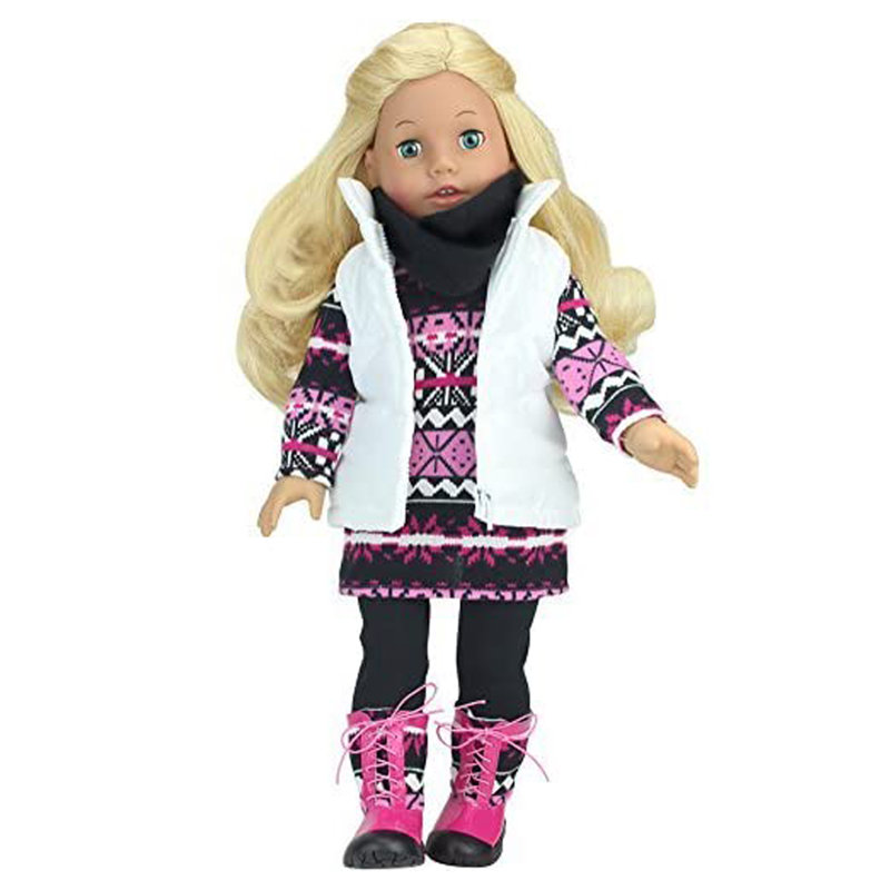 Doll Knit Print Dress, Leggings, Scarf, Vest, and Boots Set