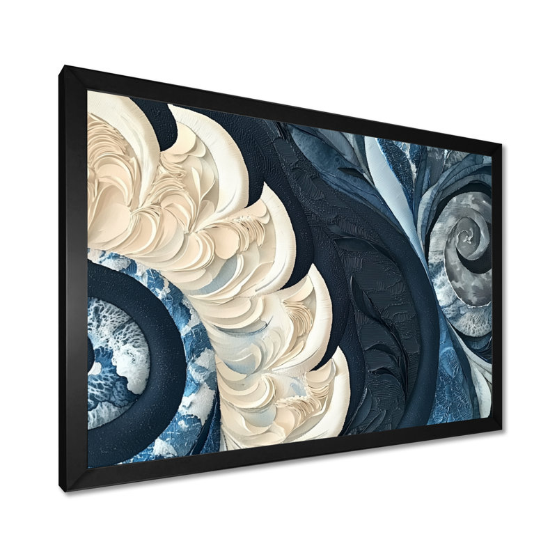 «Coastal Seashell Spiral Of The Ocean I - Abstract Modern Waves», reproduction d'art murale, H 34 po x l 44 po, Black