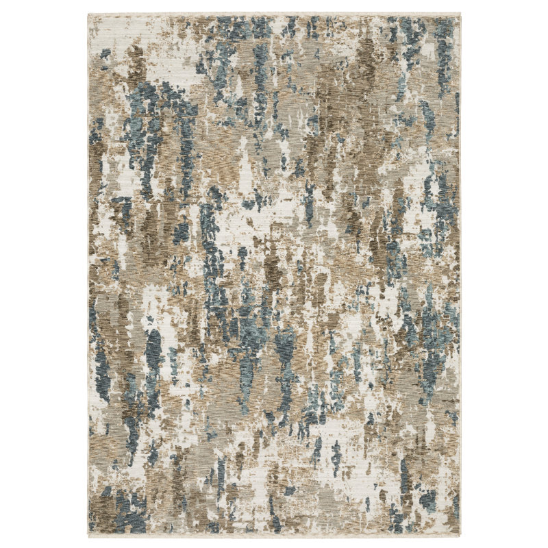 Ehlena Abstract Elements Beige/ Teal Area Rug, Rectangle 3'3" x 5'