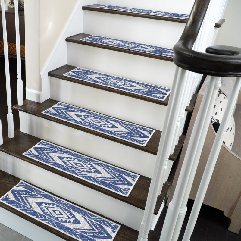 Tapis d'escalier intérieur antidérapant Menan, Bleu marine