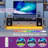 Charen LED Farmhouse Modern Entertainment Center TV Stand W Power Outlets, Glass Doors, Storage Drawers-1405645031