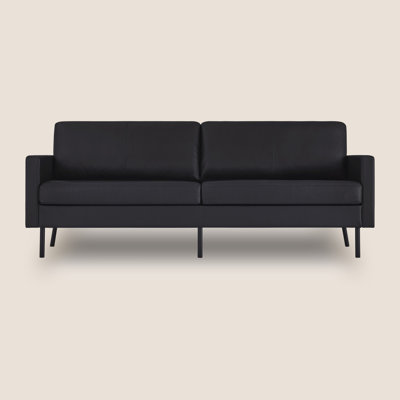 Genuine Leather Square Arm Sofa, Black