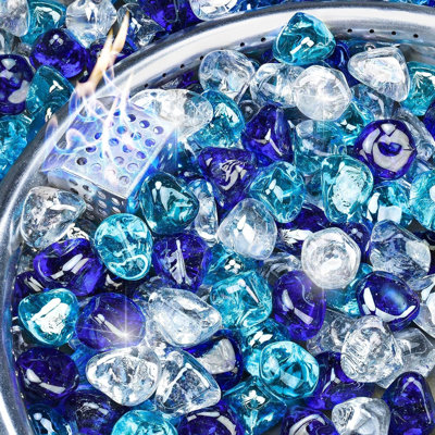 Fire Glass For Fire Pit, High-Luster Reflective Tempered Glass Rocks For Propane/Natural Gas Fireplaces & Landscaping