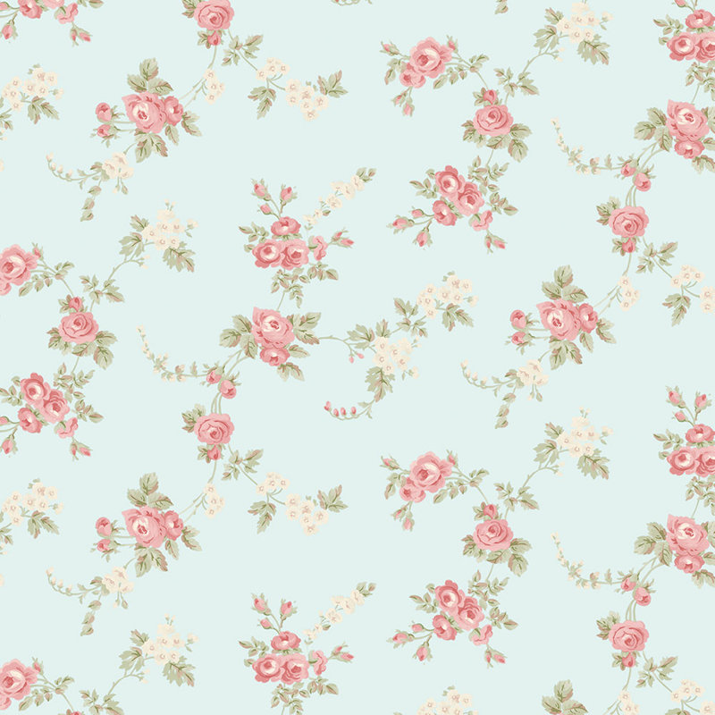 Rouleau de papier peint à motif floral rose 32,7 pi x 20,5 po Willingford, Bleu menthe / rouge / crème / beige / blanc cassé
