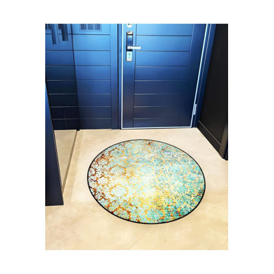 Tapis décoratif rond vert à motif tissé vert
