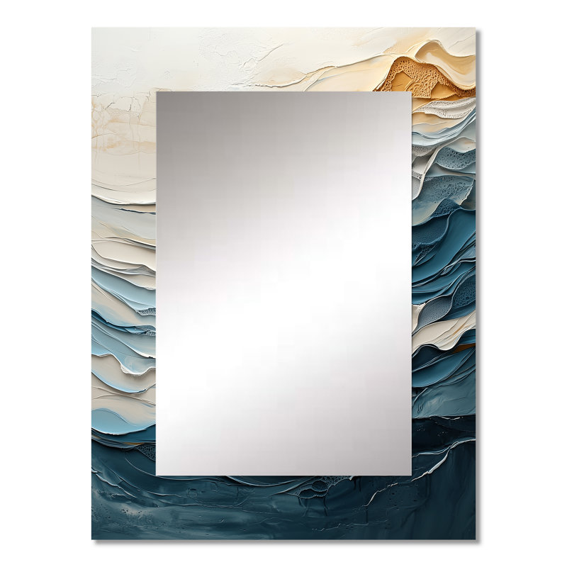 Vague en marbre blanc et bleu I - vagues, miroir mural blanc, impression d'art en métal, 32 po x 24 po