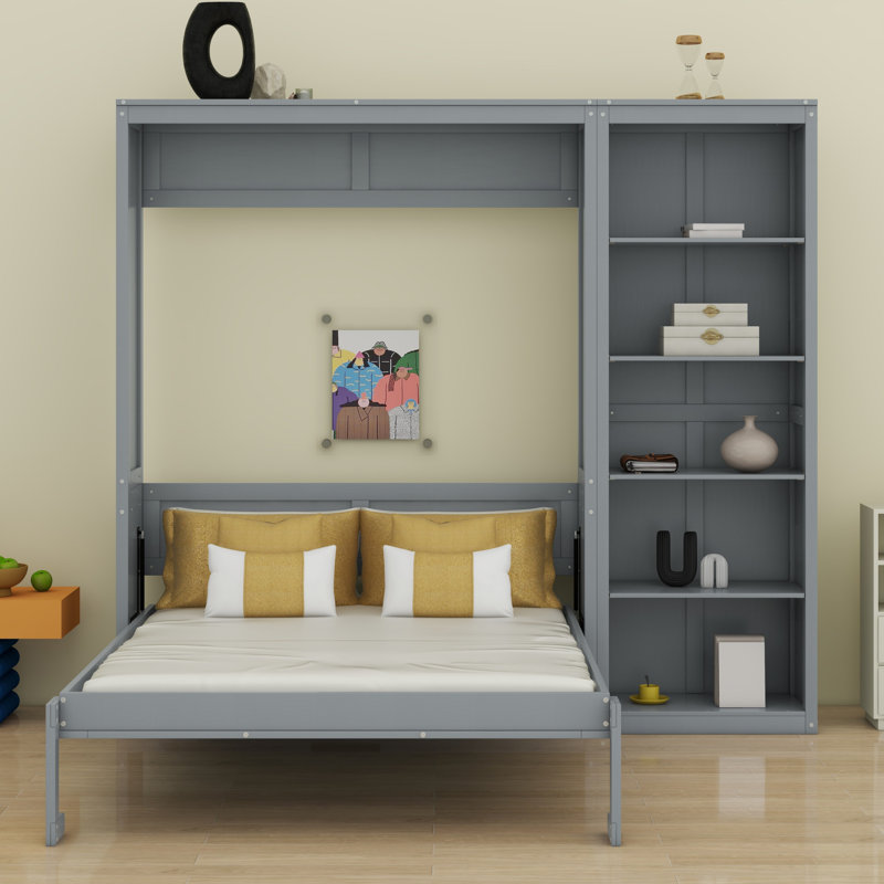 Lit escamotable mural avec tablettes Murphy, Gris