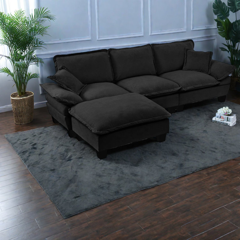 Canapé modulaire en forme de L confortable, chenille, 103,9 pouces