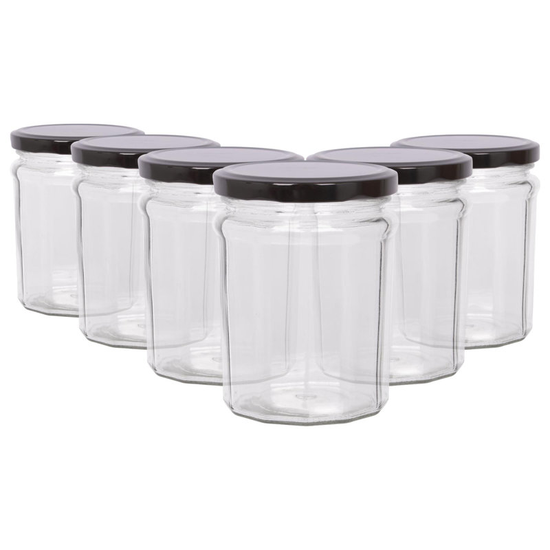 Argon Tableware Glass Jam Jars with Lids, 380ml, Black