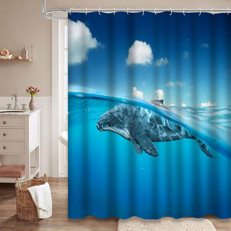 Rideau de douche à 12 crochets Whale Ocean, L 72 po x l 78 po