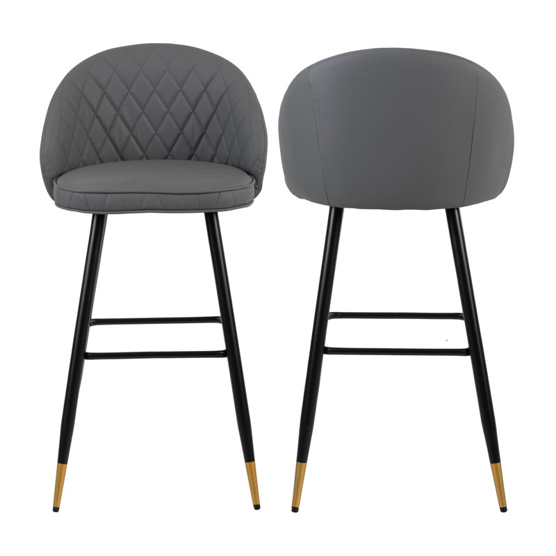 Chaise de bar en cuir Keliyah, Gris