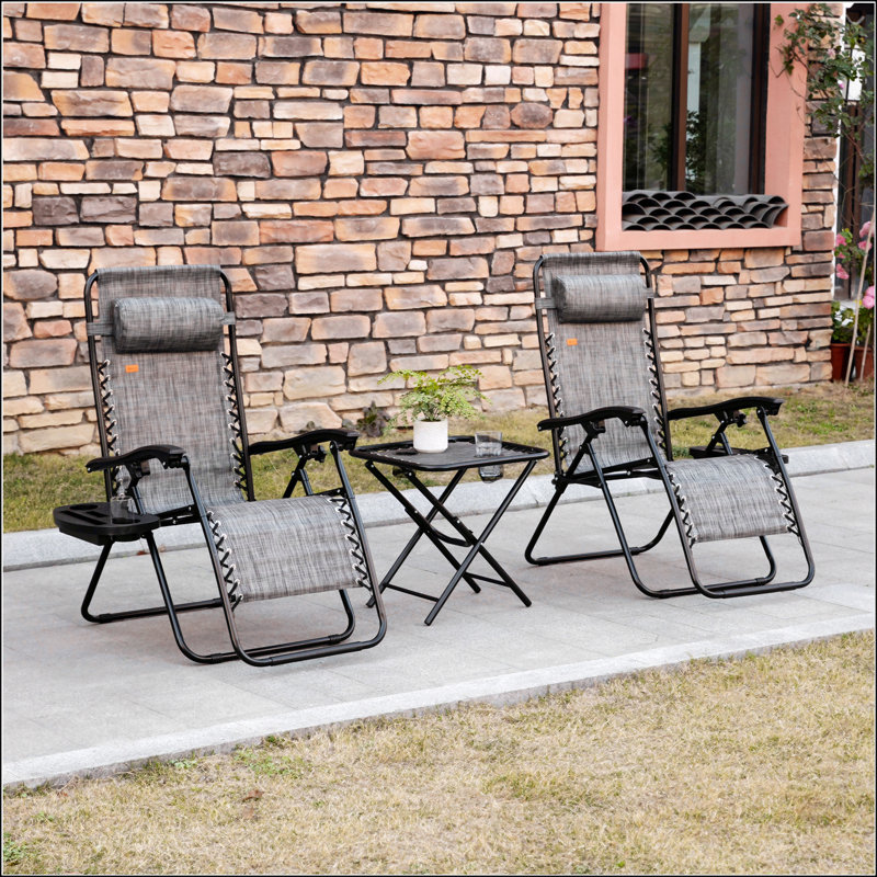 Portable Zero Gravity Chair Set With Side Table For Various Occasions, Grey