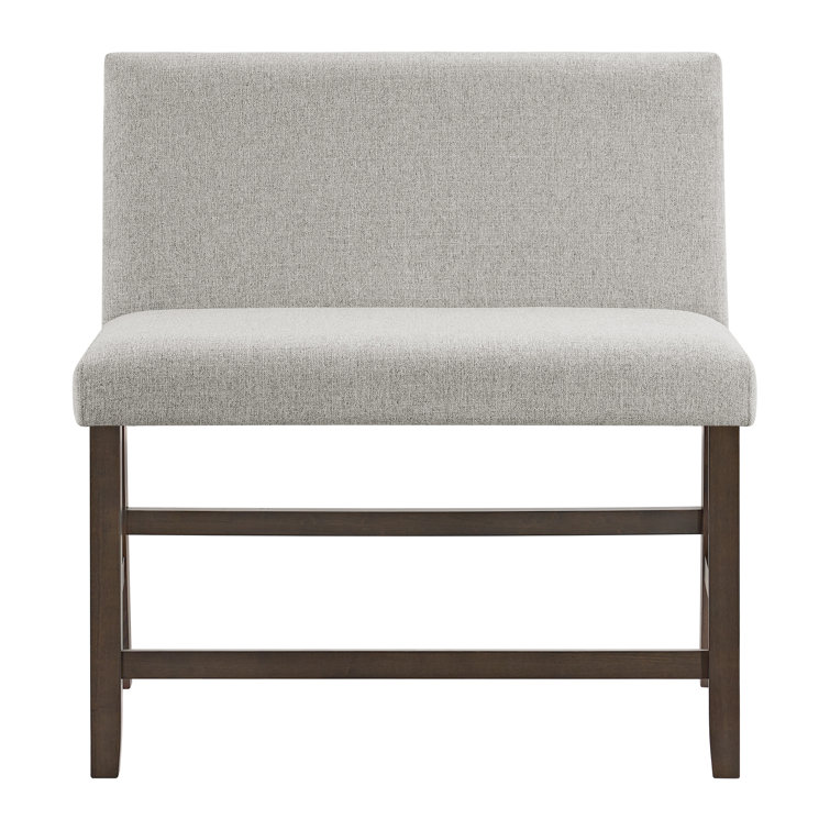 Winston Porter Dublyn Counter Bench with Upholstered Back and Grey Fabric in Brown