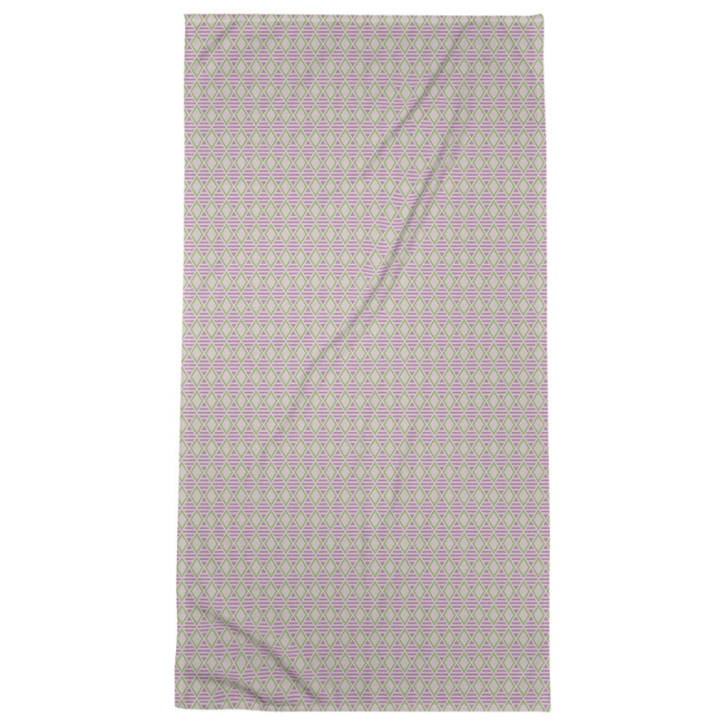 Serviette de bain à losanges géométriques, Rose/vert